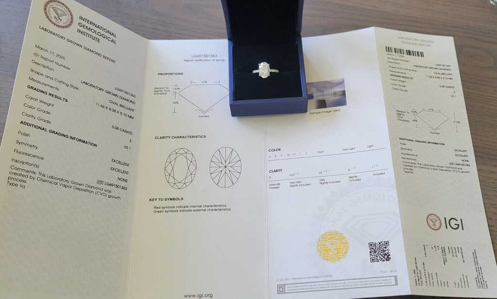 New 3ct Certified Lab Grown Diamond Ring, 14K White Gold, size 7